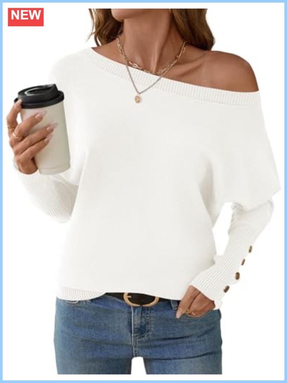 Off The Shoulder Sweater Women Oversized Knit Pullover Batwing Sleeve